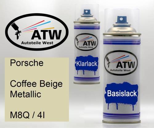 Porsche, Coffee Beige Metallic, M8Q / 4I: 400ml Sprühdose + 400ml Klarlack - Set, von ATW Autoteile West.